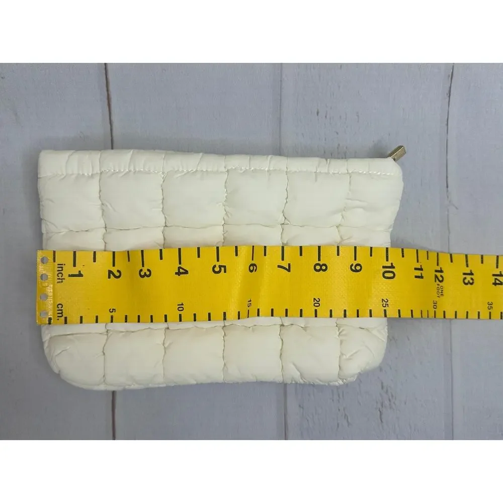 Puffy Quilted Makeup Bag White Checkered Travel Cosmetic Toiletry‎ NEW